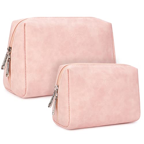 2 Pack Vegan Leather Makeup Bag Zipper Pouch Travel Cosmetic Organizer for Women and Girls (Large (Pack of 2), Orange Pink)