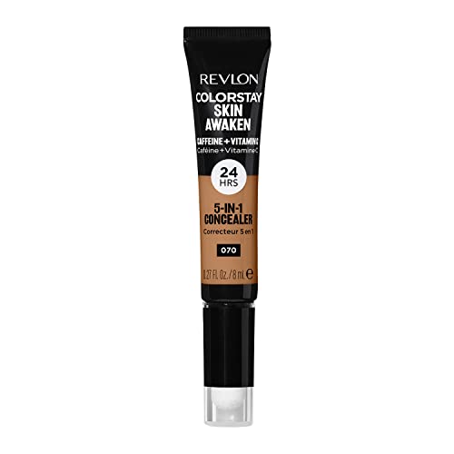Revlon ColorStay Skin Awaken 5-in-1 Concealer, Lightweight, Creamy Longlasting Face Makeup with Caffeine & Vitamin C, For Imperfections, Dark Circles & Redness, 070 Nutmeg, 0.27 fl oz