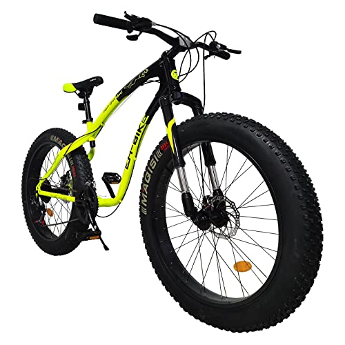 AT-X 26-Inch Fat Tire Mountain Bike, Adult 21-Speeds Mountain-Bicycles for Men Women Boys Girls, with 4-Inch Red Wide Knobby Tires, High Carbon Steel Outdoor Bicycles for Mountain/Snow/Road (Yellow)