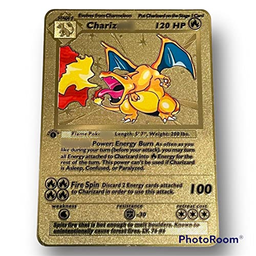 Generic Charizard – 1st Edition Shadowless Version (Custom Metal Gold Card), Gold, Black