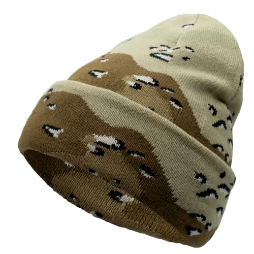 Unisex Knit Soft Warm Cuffed Beanie Hat Winter Camo Hats for Men Women (Camo Desert)