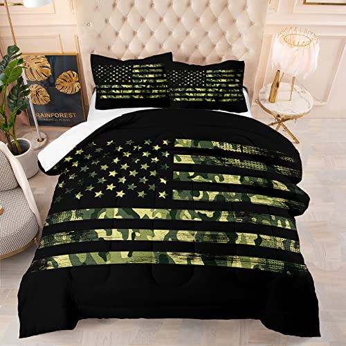 NINENINE American Flag Comforter Bedding Set Twin for Boys Teens,3D Camouflage American Flag Pattern Bedding Set,Black Comforter Set,Soft Microfiber Quilt with Matching Pillowcase#5032…