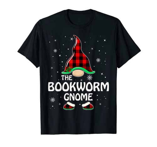 Bookworm Gnome Buffalo Plaid Matching Family Christmas T-Shirt