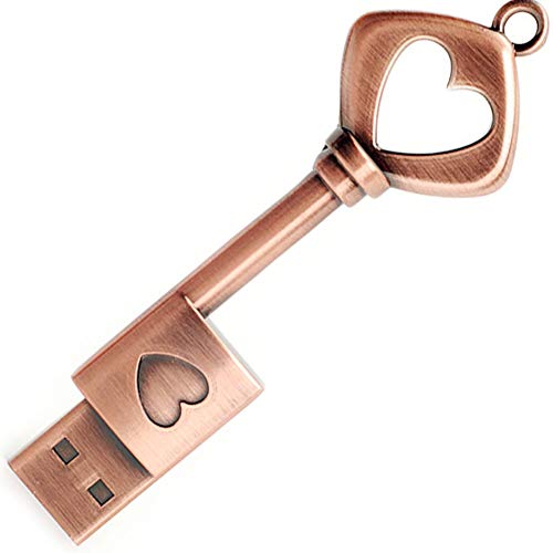 64GB USB 3.0 Flash Drive, BorlterClamp Memory Stick Retro Metal Love Heart Key Shaped USB Drive Thumb Drive