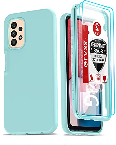 LeYi for Samsung Galaxy A13 5G Case, Galaxy A13 Case with [2 x Tempered Glass Screen Protector], Full-Body Shockproof Soft Liquid Silicone Protective Phone Case for Samsung A13 5G, Mint