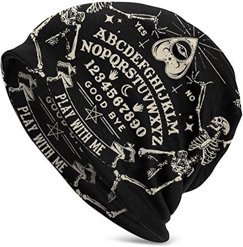 Fuevdvrri Witch Ouija Board Dancing Skeleton Mens Hat Cute Beanie Hats Cap for Winter Oversized