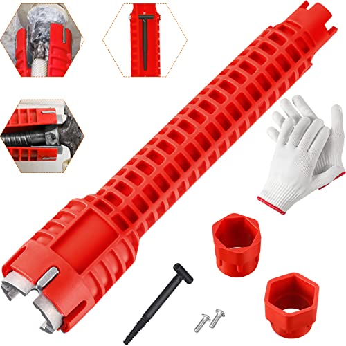 8-in-1 Faucet and Sink Installer Sink Tools Multifunctional Wrench Plumbing Tool Plumber Sink Wrench Installation Pipe Extractor for Plumbing Toilet Bowl Bathroom Kitchen (Red)