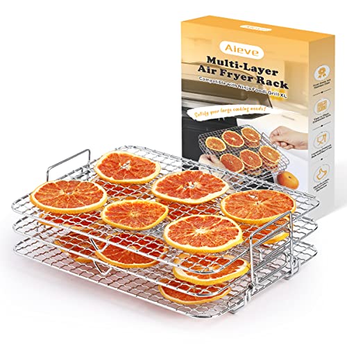 AIEVE Air Fryer Rack Compatible with Ninja Foodi Grill XL Air Fryer, 304 Stainless Steel Multi-Layer Dehydrator Rack Toast Rack Air Fryer Accessories Compatible with Ninja FG551 IG601 IG651 Air Fryer Indoor Grill