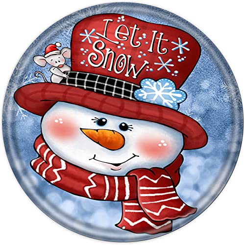 RIFOSA Round Metal Tin Sign Let is Snow Snowman Sign Snowman Decor Winter Sign Metal Wall Plaque Decor Lovers Gift Outdoor Indoor Wall Panel Retro Vintage Mural 12×12 Inch