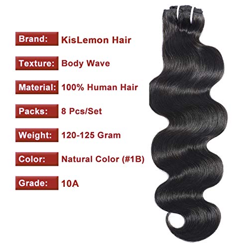 Kislemon Clip in Hair Extensions #1B Natural 10A Body Wave 100% Unprocessed Virgin Human Hair Cheap 8 Pieces/Lot 125g with 16 Clips(26 Inch) | The Storepaperoomates Retail Market - Fast Affordable Shopping