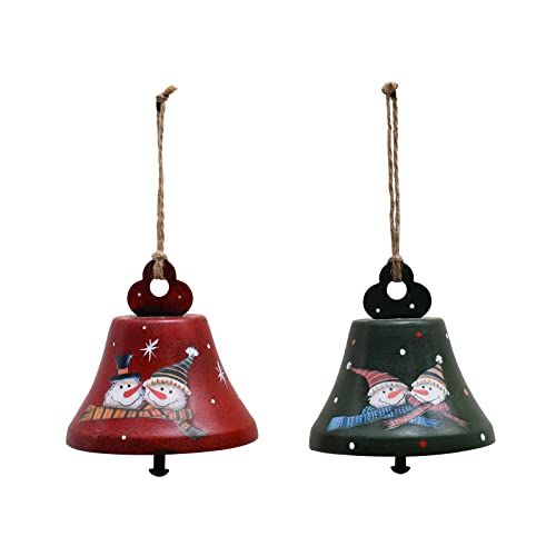 Hanging Ornaments for Christmas Tree Metal Jingle Bells Set of 2 Decorative Sleigh Bell Winter Holiday Xmas Decor Indoor Outdoor Merry Christmas Snowman Santa Decoration for Home (Bells)