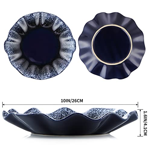 Sanbege Ceramic Decorative Dish, 10″ Centerpiece Decor Tray, Jewelry Holder Plate with Ruffle Edge for Entryway, kitchen, Bedroom, Living Room Decoration (Blue) | The Storepaperoomates Retail Market - Fast Affordable Shopping