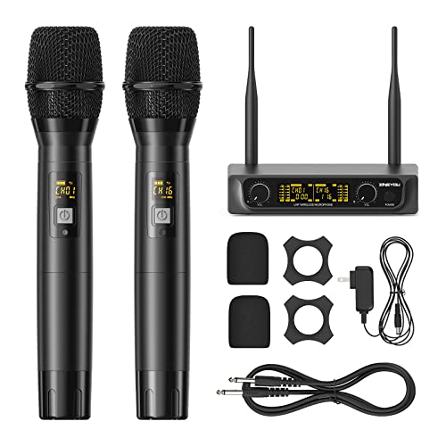 ZINGYOU Wireless Microphone System, UHF Professional Dual Handheld Dynamic Cordless Microphone Set with LCD Display, Suitable for Karaoke, Party Singing, Church, and TV Audio Amplifier S2(Black)