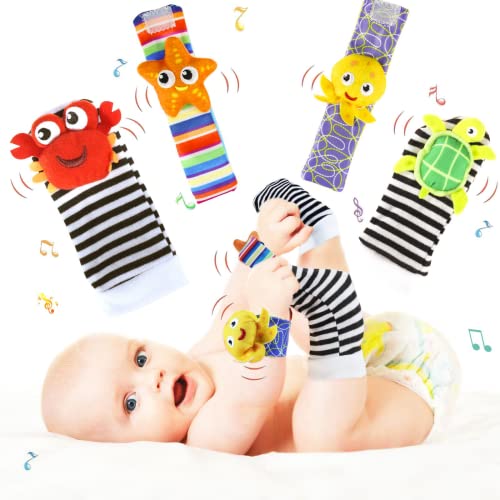 Wrist Rattles Foot Finder Rattle Sock Toy for Baby Toddler, Baby Rattle Toys 0-6 Months, Baby Essentials 3-6 Months, Baby Rattles Present Gift for 0-3, 3-6, 6-12 Months(Marine Life）