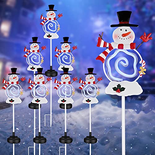 Yescom 8 Packs Solar Snowman Stake Lights Christmas Decor Solar Pathway Lights Waterproof Solar Stakes Lights for Outdoor Patio Garden