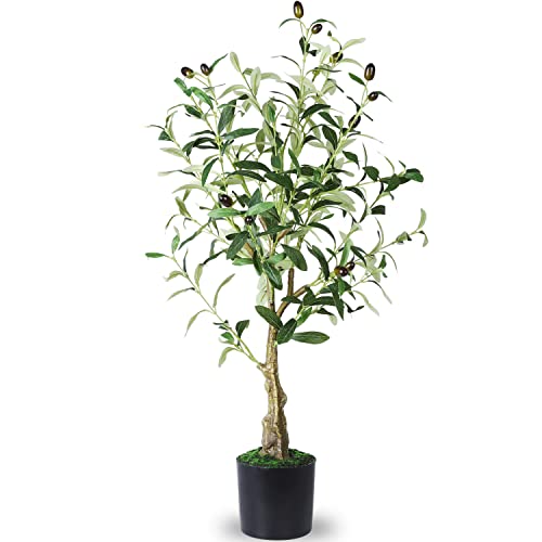 Artificial Olive Tree 32 Inch Fake Olive Topiary Silk Tree Faux Olive Plant for Indoor Outdoor Home Office Garden Decor