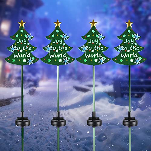 Yescom 4 Packs Solar Christmas Tree Stake Lights Solar Pathway Lights Waterproof Solar Stakes Lights for Outdoor Patio Garden