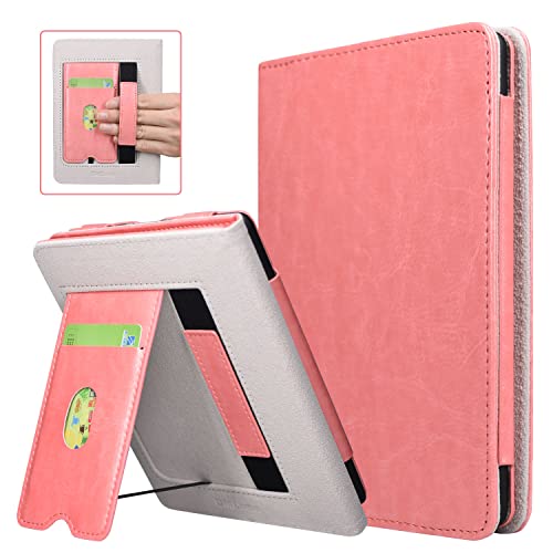 DMLuna Kindle Paperwhite Case, Fits 11th Generation 2021, 6.8”, Hands Free Stand Smart Protective Durable Premium PU Leather Cover with Auto Sleep Wake, Hand Strap, Card Slot, Light Pink