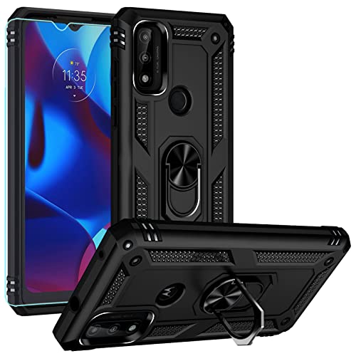 for Moto G Pure Case, Moto G Power 2022 case with Screen Protector [Military Grade 16ft. Drop Tested] Magnetic Ring Holder Kickstand Protective Phone Case for Motorola Moto G Pure 2021, Black