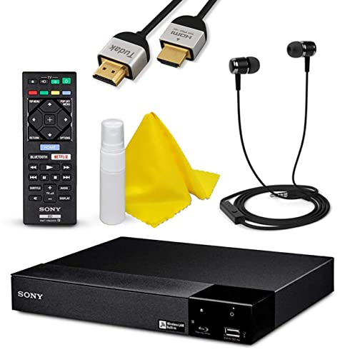 Sony BDP-BX370 / BDP-S3700 Blu-Ray Disc Player with Built-in Wi-Fi | HD Blu-ray Disc Playback, Bundle Incl. Remote Control, Cleaning Kit, High Speed HDMI Cable, Ear Buds