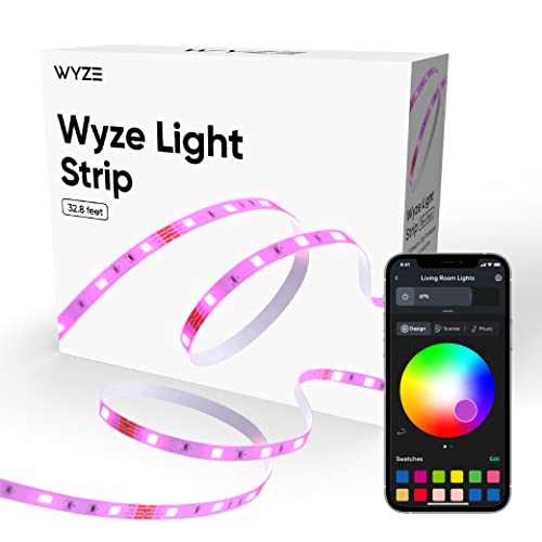 Wyze Light Strip, 32.8ft WiFi LED Strip Lights, 16 Million Colors RGB with App Control and Sync to Music for Home, Kitchen, TV, Party, Compatible with Alexa and Google Assistant, 2 Rolls of 16.4ft