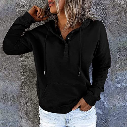ROSELINLIN Womens Hoodies Sweatshirts Long Sleeve Pullover Tops Casual Loose Fit Button Down Black Top M | The Storepaperoomates Retail Market - Fast Affordable Shopping
