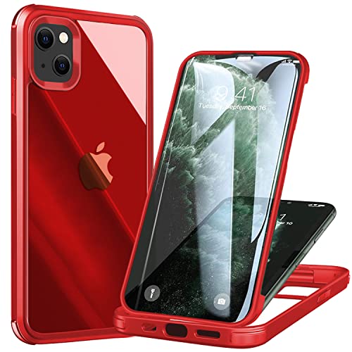 UBUNU iPhone 13 Case with Screen Protector [Built-in 9H Hard Tempered Glass], for Magsafe Clear Dual Layer 360 Full Body Protection for Men Women iPhone 13 Protective Phone Case Cover 6.1 inch, Red