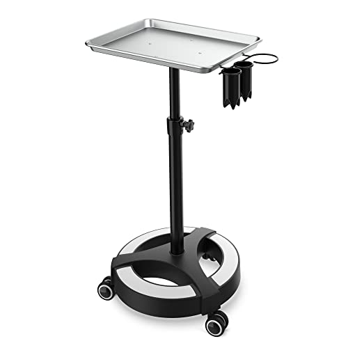 Premium Aluminum Salon Tray Cart Adjustable Height Storage Tray W/Accessory Caddy Patented Rolling Wheels No Catching Hair