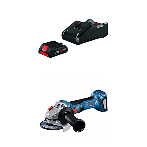 Bosch GXS18V-15N15 18V Starter Kit with (1) CORE18V 4.0 Ah Compact Battery + Bosch GWS18V-8N18V Brushless 4-1/2 in. Angle Grinder with Slide Switch (Bare Tool)
