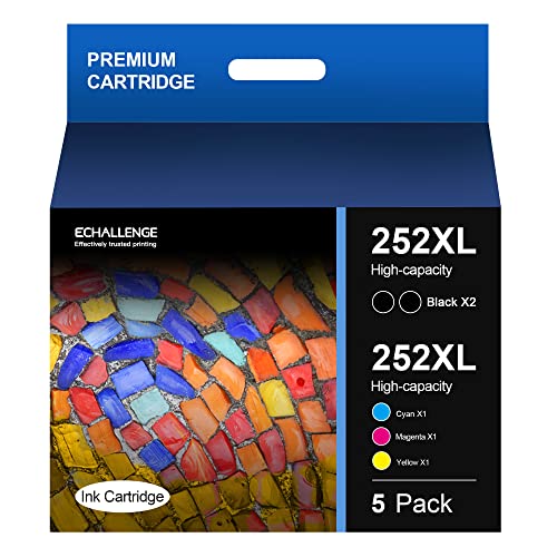 252XL Ink Cartridge – Replacement for Epson 252 XL T252 Combo Pack for Workforce WF-7210 WF-7720 WF-7710 WF-3640 WF-3620 WF-7620 WF-7110 (2 Black 1 Cyan 1 Magenta 1 Yellow, 5-Pack) Remanufactured