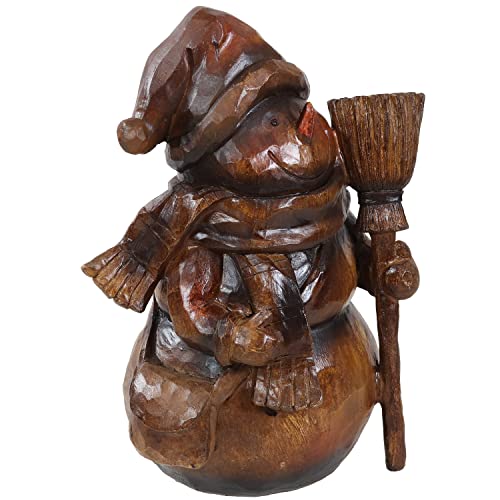 Sunnydaze Snowman Holding Broom Indoor Christmas Decor Figurine – Winter Holiday Decorative Statue Centerpiece for Home Interior – Rustic Decoration for Table, Shelf, Hearth and Mantel – 9.75-Inch