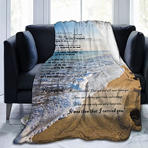 Footprints in The Sand Poem Blanket, Beach Blankets Soft Flannel Plush Throw Blankets Bed Couch Air Conditioning Blanket for Teen, Boys, Girls, Kids, Men,Women, Adult,40×50 in