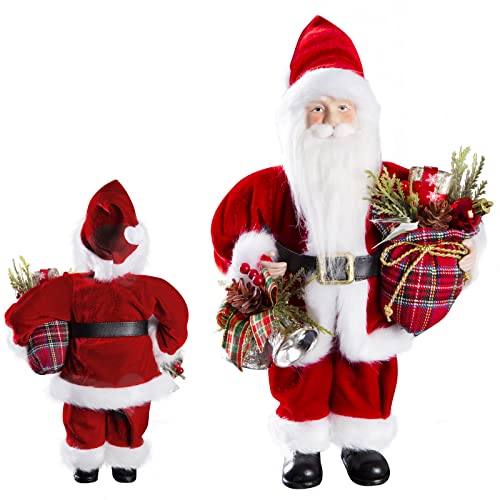 Uten 12″ Santa Claus Decorations, Christmas Standing Figurine Ornaments with Gifts Bag and Bell for New Year Christmas Decoration Navidad Natal Gifts.