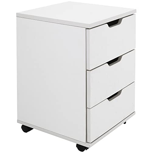 Sunon 3-Drawer Vertical Filing Cabinet Rolling Wood Mobile File Cabinets Under Desk for Home Office with Casters (White, Non-Assembled)