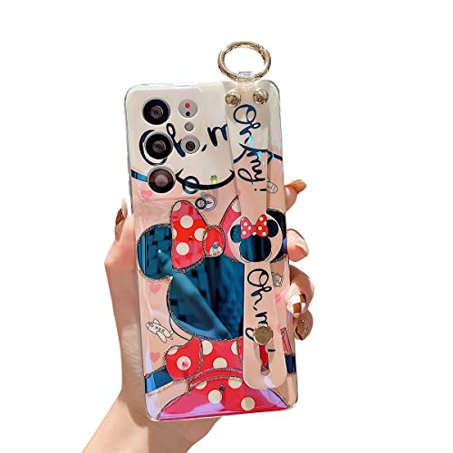 Lastma for Samsung Galaxy S21 Ultra Case Cute with Wrist Strap Kickstand S21 Ultra Case 6.8″ 5G Glitter Bling Cartoon IMD Soft TPU Shockproof Protective Phone Cases Cover for Girls and Women – Minnie