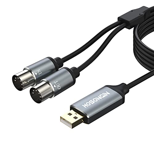HOSONGIN MIDI to USB Interface MIDI Cable with 1 Input 1 Output Connecting with Keyboard Synthesizer Drum for Editing Recording in Professional Home Music Studio, 6 Feet