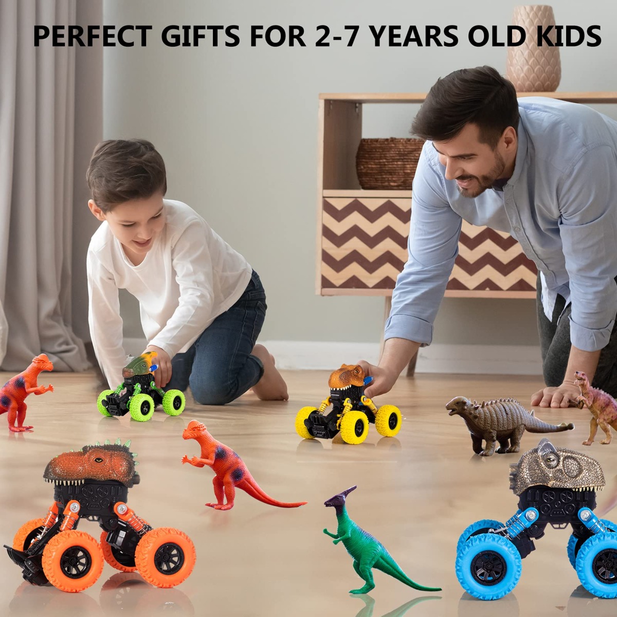 Dinosaur Toys for Kids 3-5, Monster Trucks Dino Toy for 3 Year Old Boys and Toddlers, 4 Pack Pull Back Toy Cars, Dinosaur Games with T-Rex, Birthday Gifts for Kids 3 4 5 and Up | The Storepaperoomates Retail Market - Fast Affordable Shopping