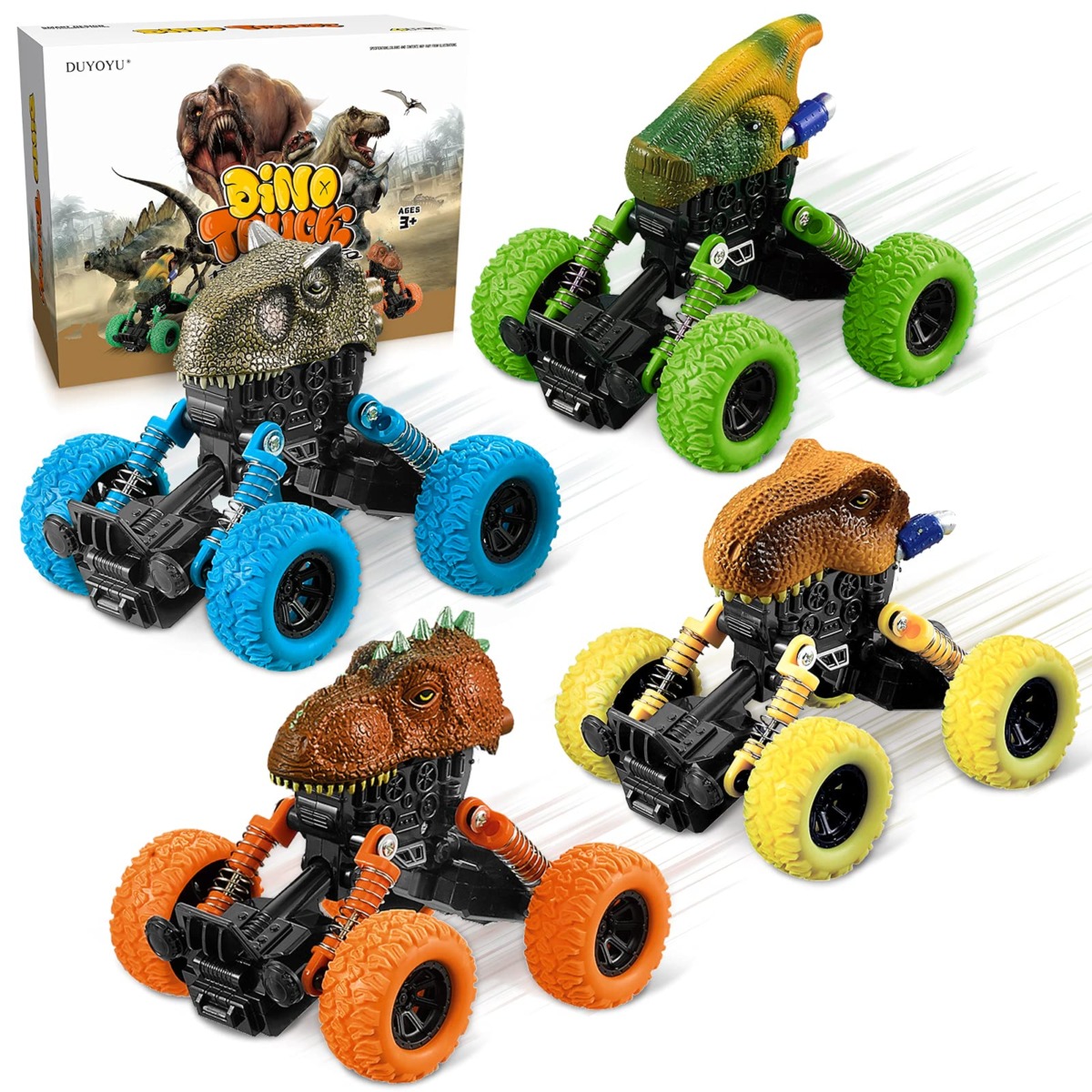 Dinosaur Toys for Kids 3-5, Monster Trucks Dino Toy for 3 Year Old Boys and Toddlers, 4 Pack Pull Back Toy Cars, Dinosaur Games with T-Rex, Birthday Gifts for Kids 3 4 5 and Up | The Storepaperoomates Retail Market - Fast Affordable Shopping