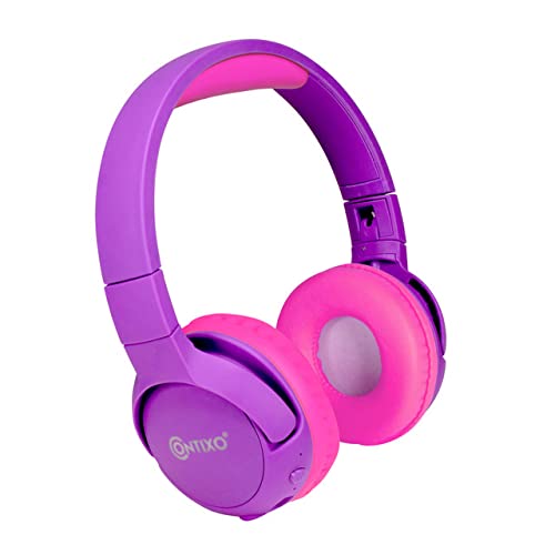 Contixo KB-5 Kids Headphones – Over The Ear Foldable Bluetooth Wireless Headphone for Kids – 85dB with Volume Limited – Toddler Headphones for Boys and Girls (Purple + White)