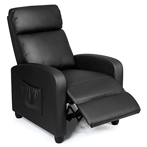 BestComfort Recliner Chair with Adjustable Backrest and Footrest, Remote and Side Pocket, Massage Recliner Sofa Wingback Chair Armchair for Living Room Home Theater (Black)