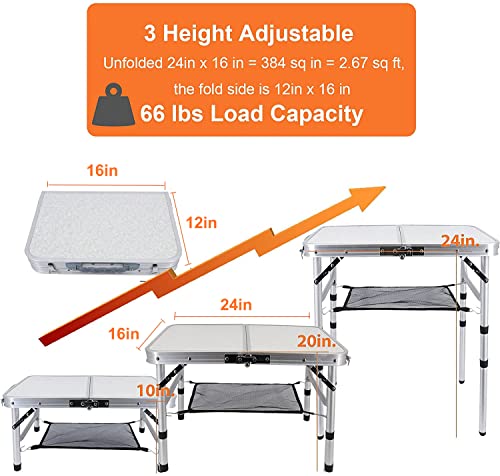 SearQing Portable Folding Table, 3 Adjustable Height Foldable Camping Table with Carrying Bag for Camping Picnic, Beach, RV, Shower, Backyard 24in x 16 in | The Storepaperoomates Retail Market - Fast Affordable Shopping