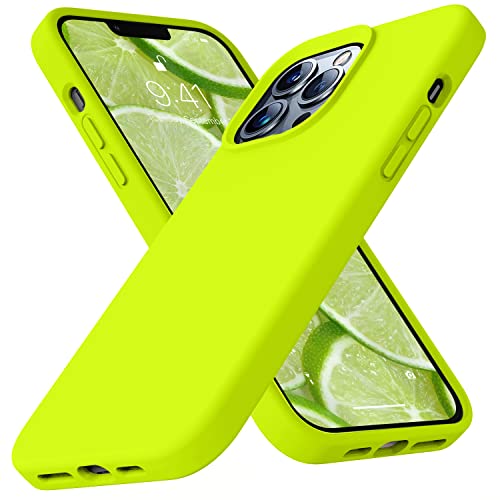 Ktele Compatible with iPhone 13 Pro Max Case Premium Liquid Silicone with [Soft Anti-Scratch Microfiber Lining] Gel Rubber Full-Body Bumper Protection Case for iPhone 13 Pro Max – Fluorescent Green