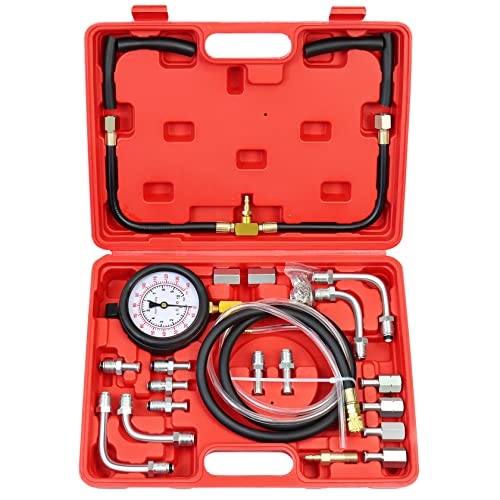 YSTOOL Fuel Pressure Test Kit, Automotive GM TBI System Fuel Injection Pressure Tester Gauge Diagnostic Tool for Gasoline Gas Engine Oil Injector Pump Cars Motorcycles Trucks, 0-140PSI(Red)