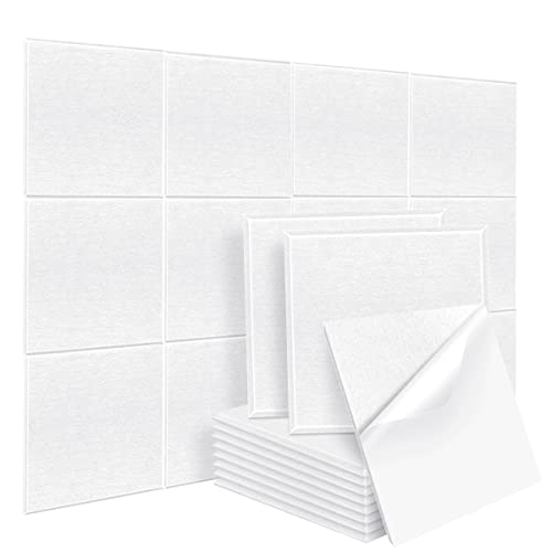 DEKIRU Self Adhevise Acoustic Panels Sound Proof Padding, 12 X 12 X 0.4 Inches High Density Sound Proof Foam Panels Used in Home & Offices （12 Pack White）