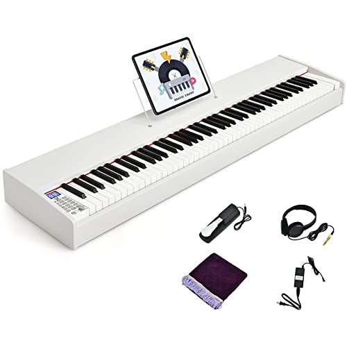 Safeplus Digital Piano 88 Key Full Size Weighted Keyboard, Electric Piano Portable with Sustain Pedal Power, Supply for Beginner Adults Practice (White)
