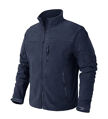 CRYSULLY Men Military Jacket Fishing Windproof Soft Fleece Outdoor Ski Jacket Navy Blue