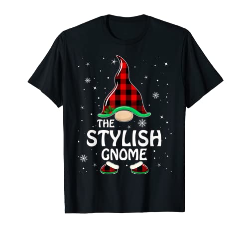 Stylish Gnome Buffalo Plaid Matching Family Christmas Pajama T-Shirt