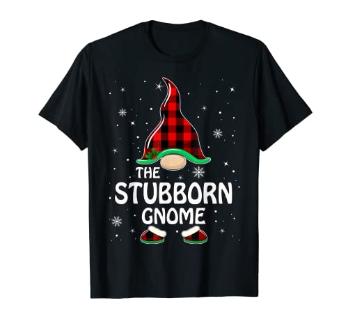 Stubborn Gnome Buffalo Plaid Matching Family Christmas T-Shirt