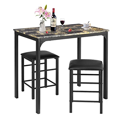 COSTWAY 3 Pieces Dining Table Set, 2 Person Kitchen Breakfast Table and Chair Set Pub Table and Chairs Set, Counter Height Dining Table Set with 2 Bar Stools (Black&Beige) | The Storepaperoomates Retail Market - Fast Affordable Shopping