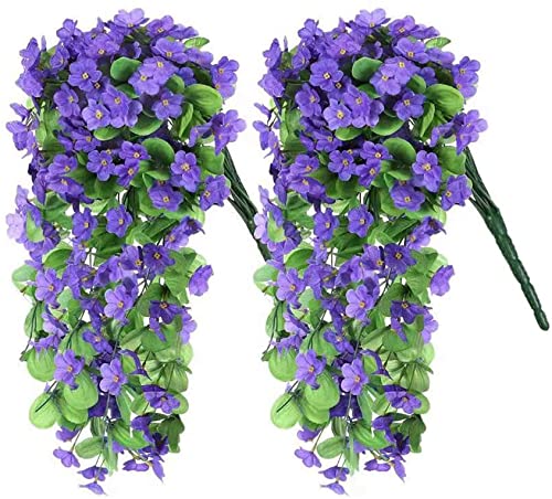 ZFProcess 2 Pack Artificial Hanging Flowers, Fake Hanging Plants Colorful Orchid Flower Bouquet for Wall Home Room Garden Wedding Indoor Outdoor Decoration(Purple)
